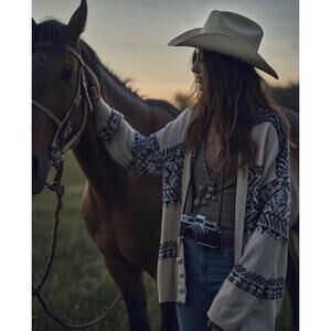 Chaps X Ralph Lauren Fair Isle Southwest Tribal Cozy Sweater Print Coat Large